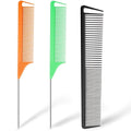 3-in-1 Rat Tail & Pintail Comb Set - Carbon Fiber & Stainless Steel Teeth for Braids, Barber Styling & Salon Use (Orange, Green, Black)