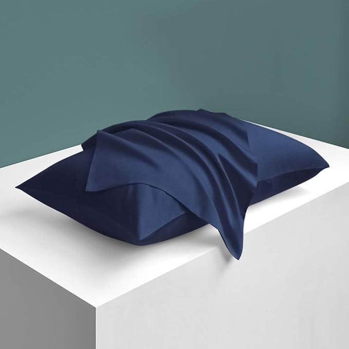 NTBAY Zippered Satin Pillow Cases for Hair and Skin, Luxury Queen Hidden Zipper Pillowcases Set of 2, 20x30 Inches, Navy Blue