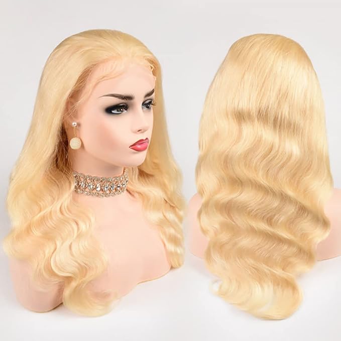 613 Blonde Human Hair Wigs 13X6 HD Transparent Lace Front Body Wave Wigs with Baby Hair for Black Women Pre Plucked Brazilian Virgin Hair Wig 180% Density 26 Inch