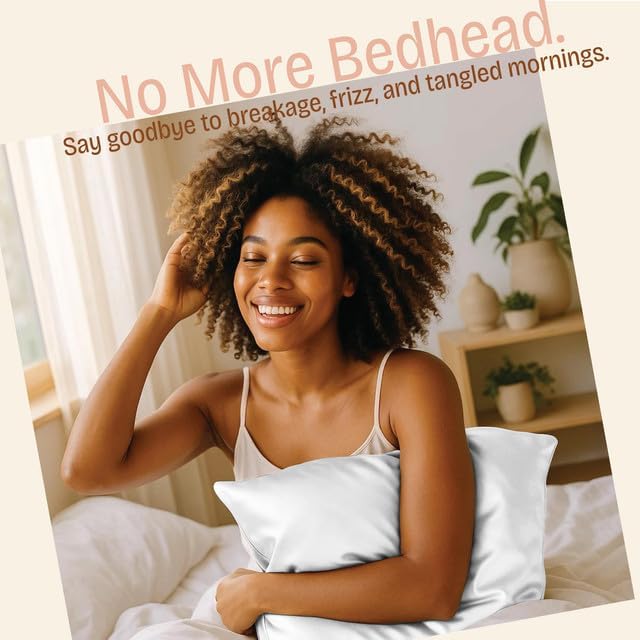 BLISSFORD Satin Pillowcase with Zipper for Hair and Skin Care, Feels Soft and Cool Like a Silk Pillowcase, White Satin Pillow Cases 2 Pack, Slik Pillow Cover, Standard Size - Set of 2