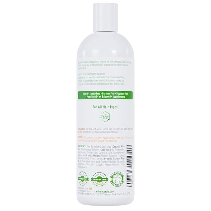 Eczema Manuka Honey Shampoo for Psoriasis and Dry, Itchy Scalp - Natural Hydrating Formula with Aloe Vera & Coconut Oil, Sulfate-Free