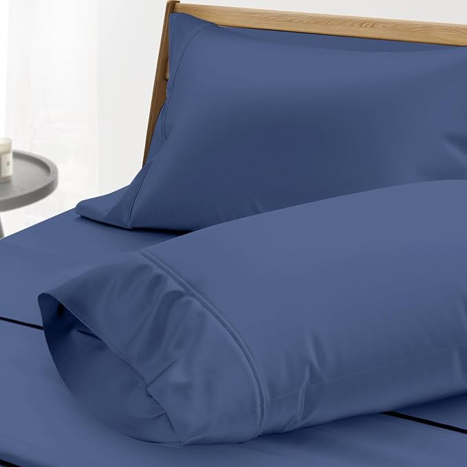 THREAD SPREAD 100% Egyptian Cotton Pillow Cases - 1000 Thread Count Pillow Cases Queen/Standard Size Set of 2, Soft, Breathable Extra Long Staple Sateen Weave Cotton Pillow Cover for Bed - Deep Blue