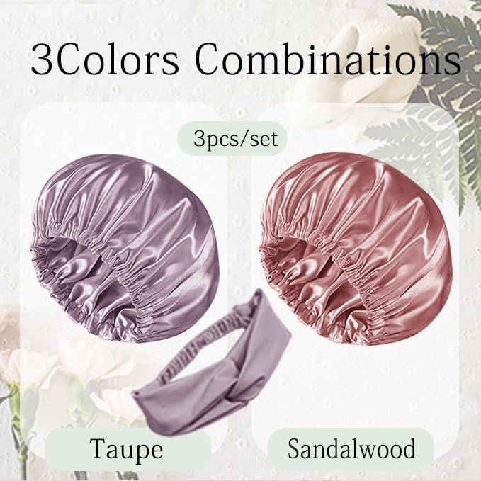 Hair Bonnets 3Pcs Satin Bonnet For Sleeping Silky Bonnets Womens Silk Bonnet Night Caps Curly Hair Sleep Cap For Women