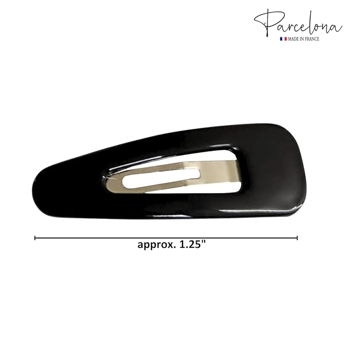 Parcelona French Mini Set of 4 Small Celluloid Acetate, Clic Clac, Snap Hair Clips, No Slip, Fashion Styling Women Hair Accessories, Girls Snap Hair Barrette, Made in France (Black)