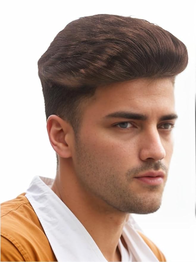 H&Bwig Men Short Toppers Hairpiece Clip in Hair Extensions for Covering White Loss Hair Toupee (Brown6060#6-10)
