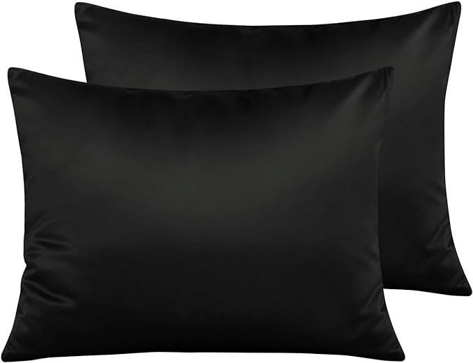 NTBAY Zippered Satin Pillow Cases for Hair and Skin, Luxury Standard Hidden Zipper Pillowcases Set of 2, 20x26 Inches, Black