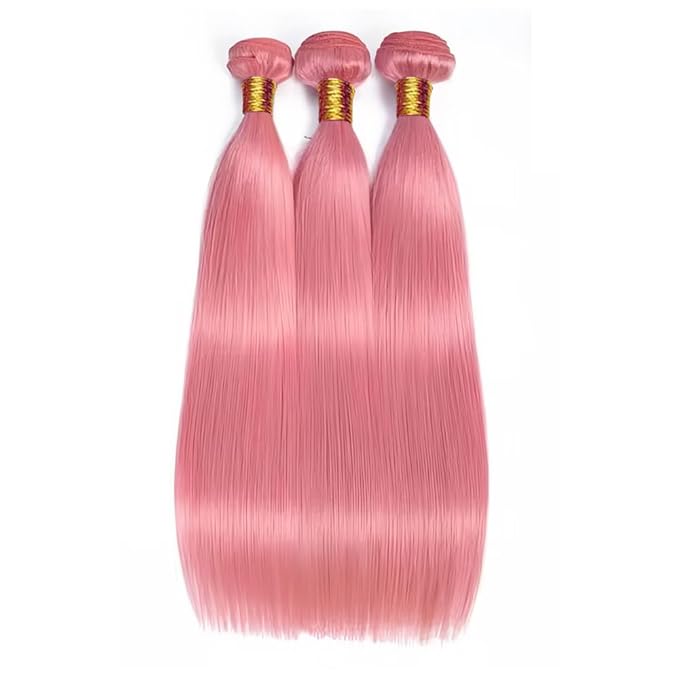 Light Pink Straight Bundles Human Hair Pink Bundles 20 22 24 Inch Niegmeag Brazilian Virgin Remy Hair Extensions Double Weft Pure Pink Bundle