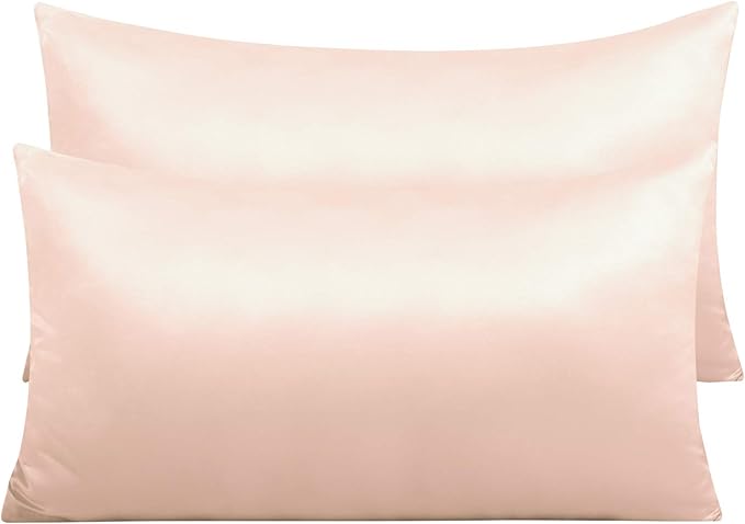 NTBAY Zippered Satin Pillow Cases for Hair and Skin, Luxury King Hidden Zipper Pillowcases Set of 2, 20x36 Inches, Pink