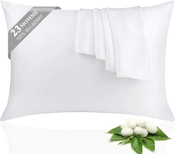 100% Silk Pillowcase 2 Pack for Hair and Skin, Both Sides 23 Momme Grade 6A+ Mulberry Silk Pillowcases with Hidden Zipper, Soft&Smooth Cooling Pillow Cases (White, King 20×36)