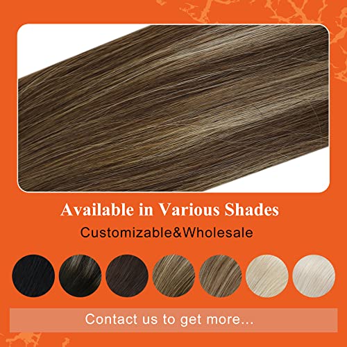 Full Shine Tape in Human Hair Extensions Color 4/24/4 Brown Fading to Blonde and Brown Balayage 20Inch Seamless Invisible Brazilian Tape in Hair Extension for Wedding 20Pcs 50Gram Soft