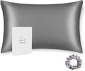 ALASKA BEAR Natural Silk Pillowcase, Hypoallergenic, 19 Momme, 600 Thread Count 100 Percent Mulberry Silk, King Size with Hidden Zipper (1pc, Iron Grey)