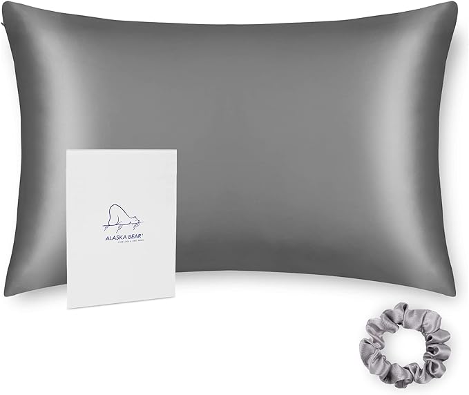 ALASKA BEAR Natural Silk Pillowcase, Hypoallergenic, 19 Momme, 600 Thread Count 100 Percent Mulberry Silk, King Size with Hidden Zipper (1pc, Iron Grey)