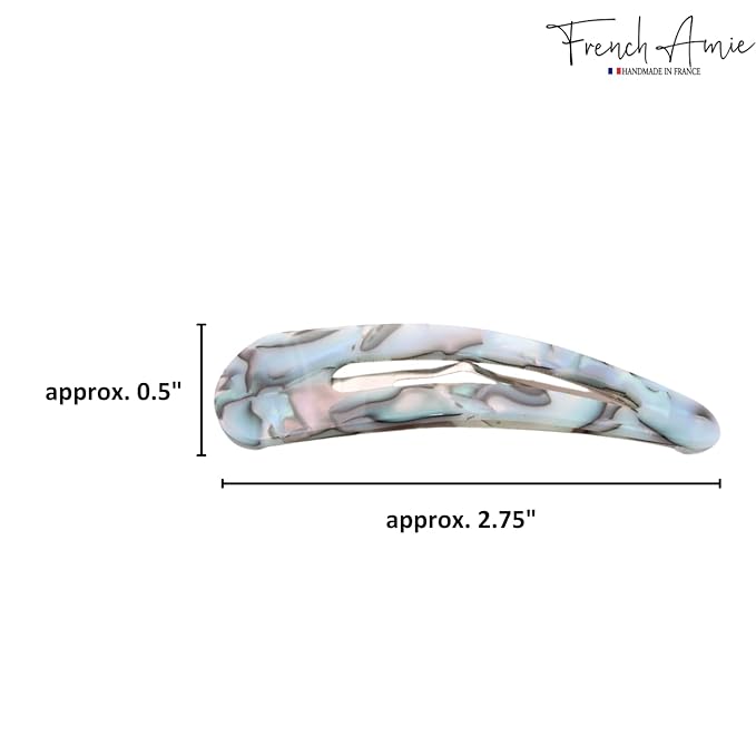 French Amie Clic Clac Large Handmade Celluloid Acetate Set of 2 Snap Hair Clips No Slip Side Slide-in Barrette for Women and Girls (Aqua Marbel)