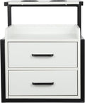 Suspended Salon Station for Hair Stylist, Wall Mounted Styling Salon Station Storage Cabinet w/2*Drawers &Hair Dryer Stand,Floating Nightstand Stylist Storage Cabinet for Home (Black+White)