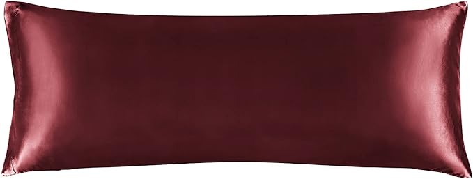 BEDELITE Satin Body Pillow Cover, Super Soft and Cooling Body Pillow Pillowcase for Hair and Skin, Breathable Silky Full Long Pillowcase Cover(20"x54", Burgundy)