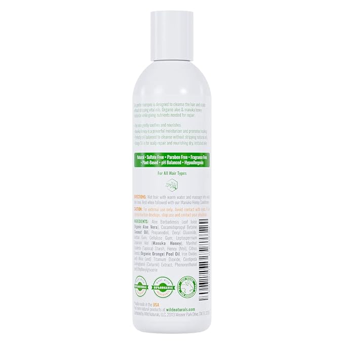 Wild Naturals Manuka Honey Shampoo for Eczema & Psoriasis – Hydrating Sulfate-Free with Aloe Vera & Coconut Oil – Moisturizing Shampoo for Dry, Itchy Scalp
