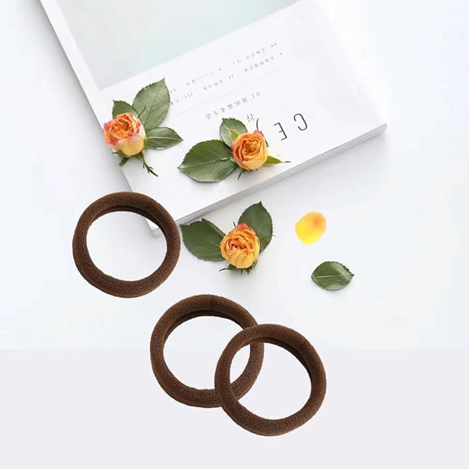 Hair Ties Hair Elastics Bands Seamless Cotton No Damage Thick Curly Hair Long-Lasting Braids Ponytails Holders All Hair Types Pain-Free Hair Accessories Women Men Light Brown Colors 50 PCS