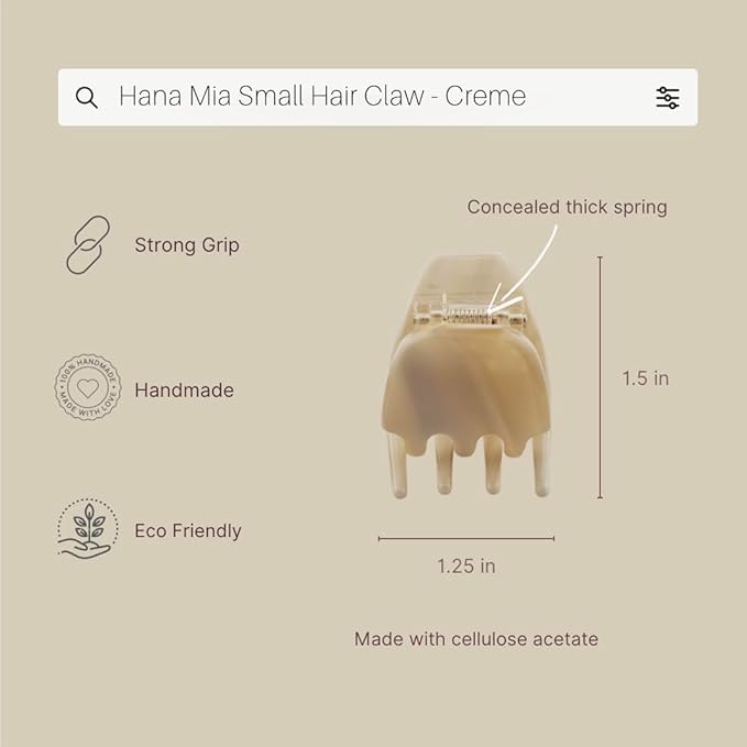 Luxury Cream Claw Clip for Women | Our Acetate Cream Hair Clip Feels Light, Looks Smooth and is Easy to Wear | Use for easy Half Ups with No Snagging and a Secure Grip in our Mini One Inch Size