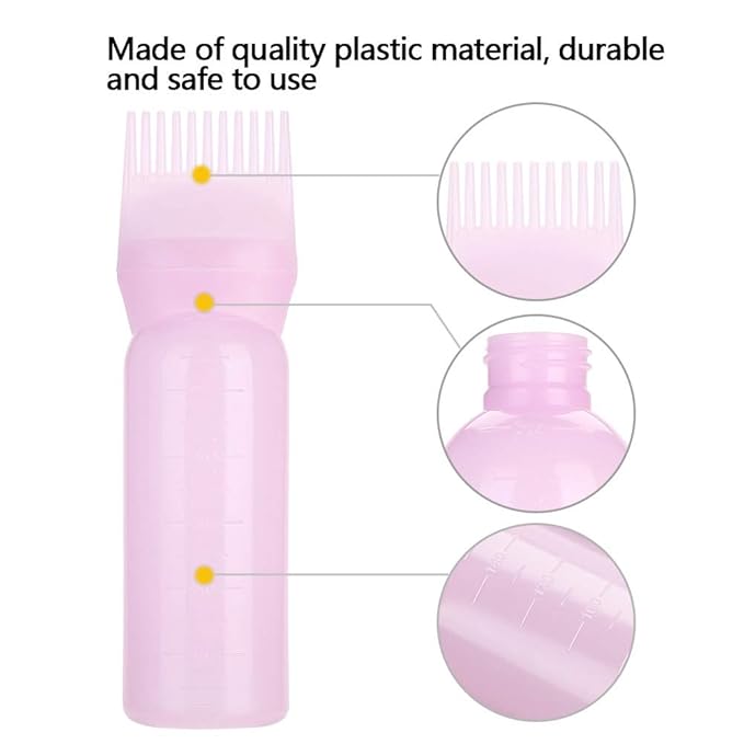 ZJchao Root Comb Applicator Bottle, 160ml Hair Dye Bottle with Graduated Scale Professional Brush Applicator Comb Hairdressing Coloring Styling Tool Root Application Cup (Pink)