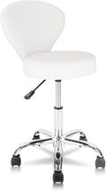 Rolling Swivel Salon Stool Chair with Back Support Adjustable Hydraulic for Office Massage Facial Spa Medical Drafting Tattoo Beauty Barber White