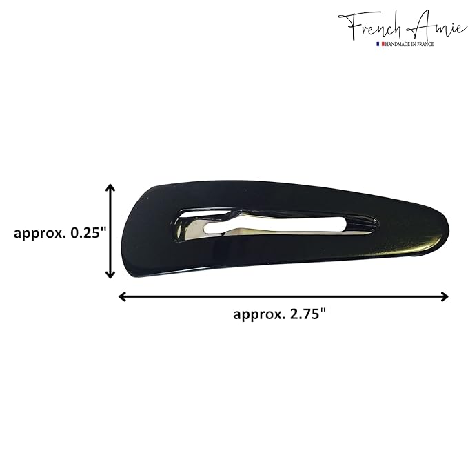 French Amie Clic Clac Pair of Large Black Handmade Cellulose Snap Hair Pin Clip