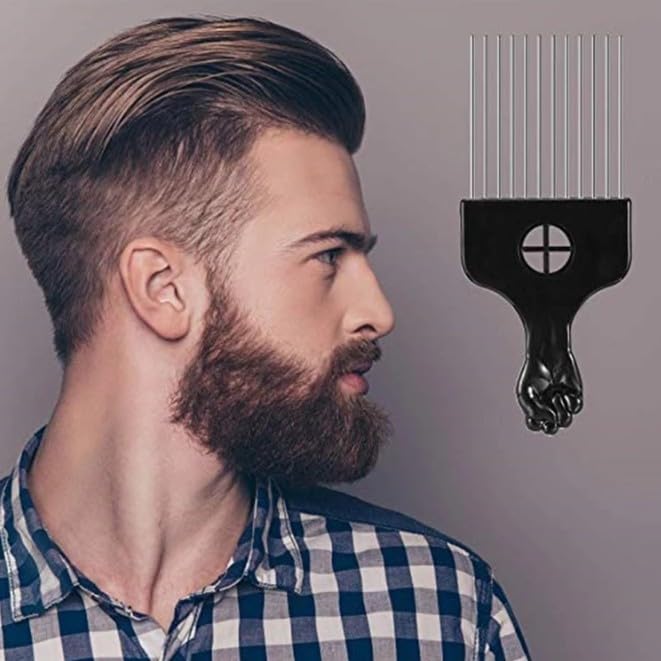 Black Metal Afro Pick Combs for Curly Hair - Detangle & Style Comb for Women and Men, Durable Plastic & Metal, Fist Design for Hair Styling, Perfect for Wigs (2 Pack Hair Comb, Count, 2)