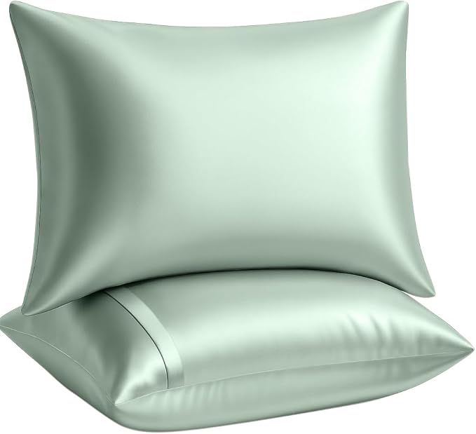 BLISSFORD Satin Pillowcase with Zipper, for Hair and Skin Care, Feels Soft and Cool Like a Silk Pillowcase, Satin Pillow Cases 2 Pack, Slik Pillow Cover, Mint - Standard Size, Set of 2