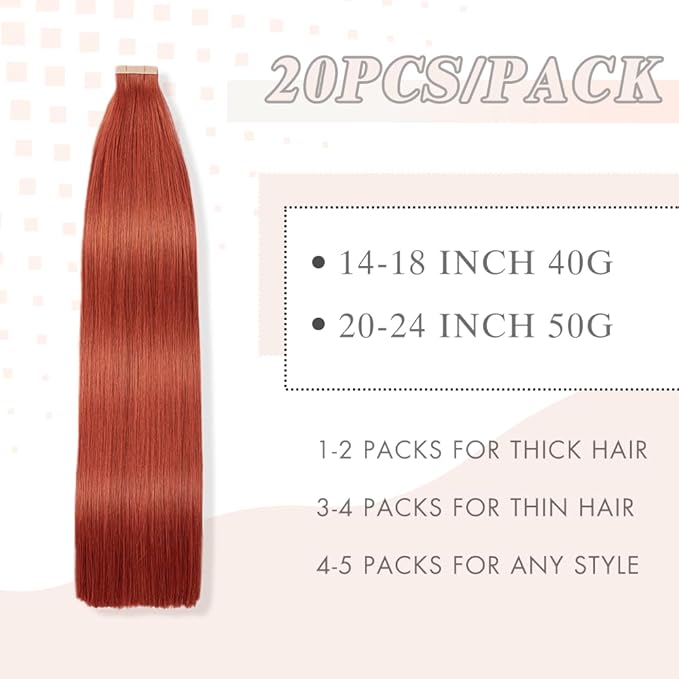 Copper Tape in Hair Extensions Human Hair, 20pcs 16 Inch Remy Hair Extensions Straight Human Hair Tape in Extensions Skin Weft Tape Extensions Human Hair (350#,16 Inch)