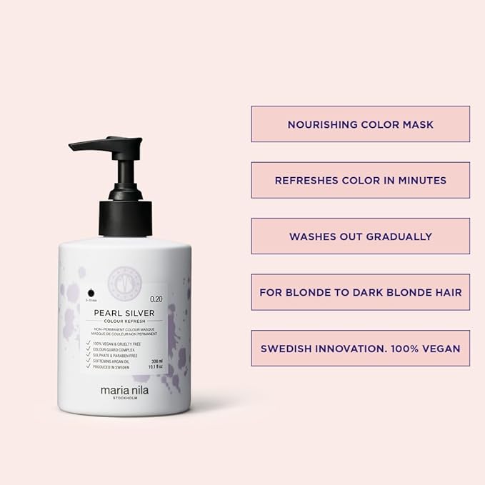 Maria Nila Color Refresh Pearl Silver, 10.1 Fl Oz / 300 ml, Silver Violet Color Bomb, Semi-Permanent Pigments, 100% Vegan & Sulfate/Paraben free
