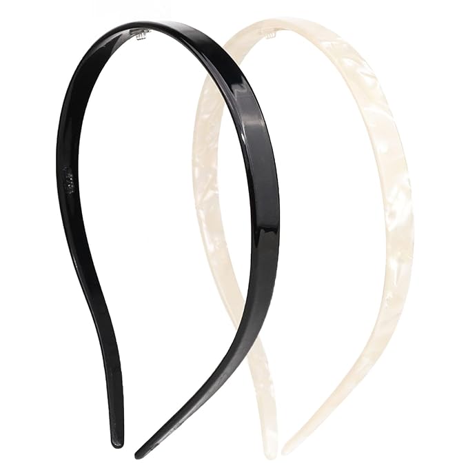 2 Pack Eyewear Headbands Comfortable Acetic Acid Hairbands for Women Designed for Eyewear Fashion Skinny Headbands(Black,White)