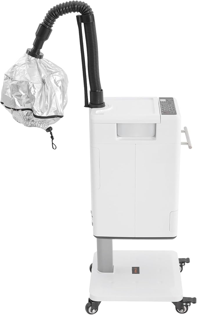 Vertical Nano Hair Steamer Machine, 6 Modes Multifunctional Anion Dyeing Machine with 4 Wheels & 2 Steamed Hats, 500W Hair Color Processor with 33.82 Oz Removable Water Tank for Home, Beauty Salon