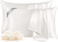 THXSILK Set of 2 100% Pure Mulberry Silk Pillowcases for Hair and Skin - Upgraded Real Grade 6A+ Mulberry Silk - Durable, Soft and Anti-Aging Silk Pillow Cases (King 20"x36", White)