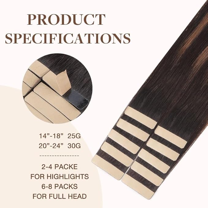 GOO GOO Tape in Hair Extensions Human Hair, 2/6/2 Balayage Dark Brown to Chestnut Brown, 24inch 30g 10pcs, Skin Weft Seamless Invisible, Silky Straight with Thick Ends, Remy Human Hair