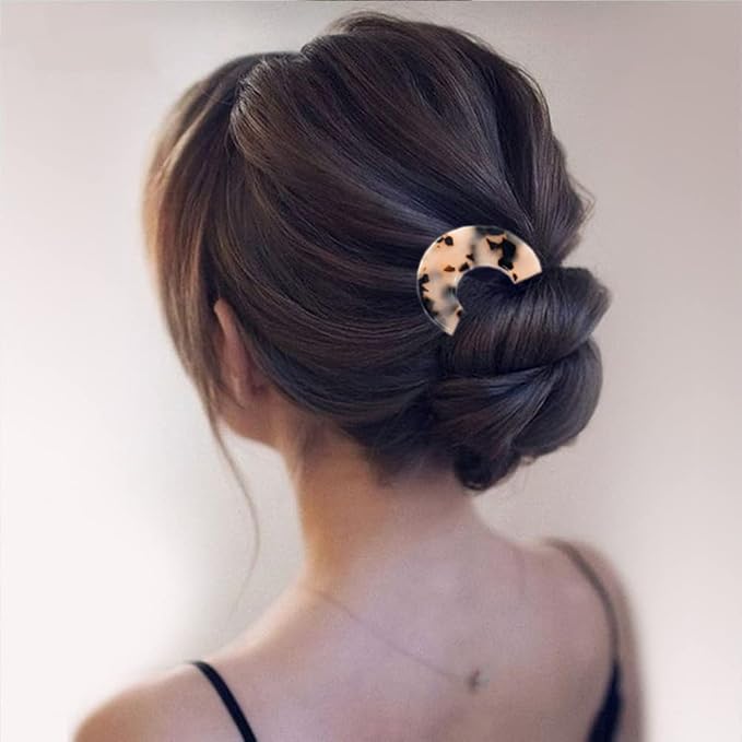 French Hair Pins Tortoise Shell French Hair Forks U Shaped French Pins 2 Prong Hair Sticks Acetate Chignon Pin for Women Hairstyle Accessories 2 Pack