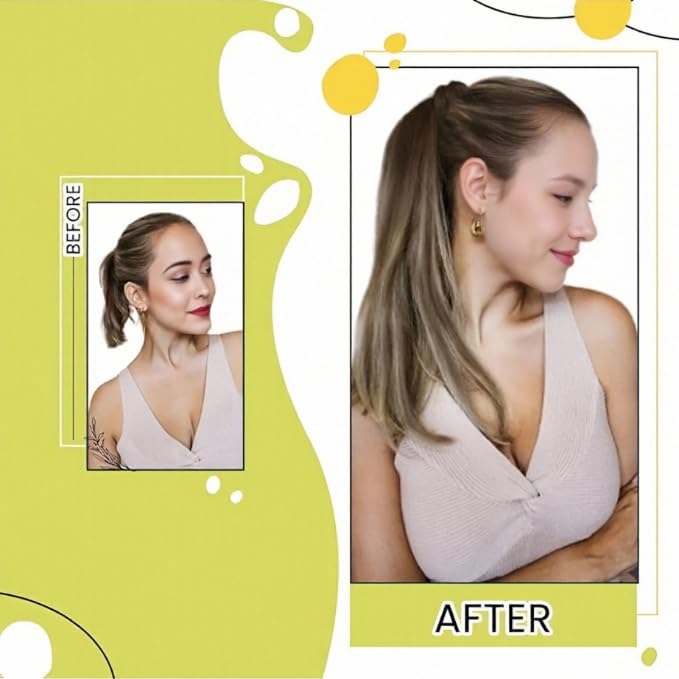 RUNATURE Ombre Ponytail Extension Human Hair Short Ponytail Human Hair Extensions with Magic Paste Ombre Brown to Caramel Blonde with Medium Brown Straight Real Hair Ponytail Extension 12 Inch 70g