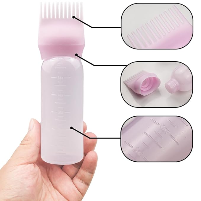 4 PCS Root Comb Applicator Bottle,Hair Oiling Applicator,Hair Oil Applicator Bottle for Hair Dye Shampoos Hair Salons.6oz (2white+2pink)