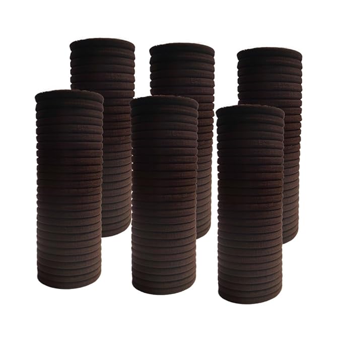 Hair Ties Hair Elastics Bands Seamless Cotton No Damage Thick Curly Hair Long-Lasting Braids Ponytails Holders All Hair Types Pain-Free Hair Accessories Women Men Dark Brown Colors 50 PCS