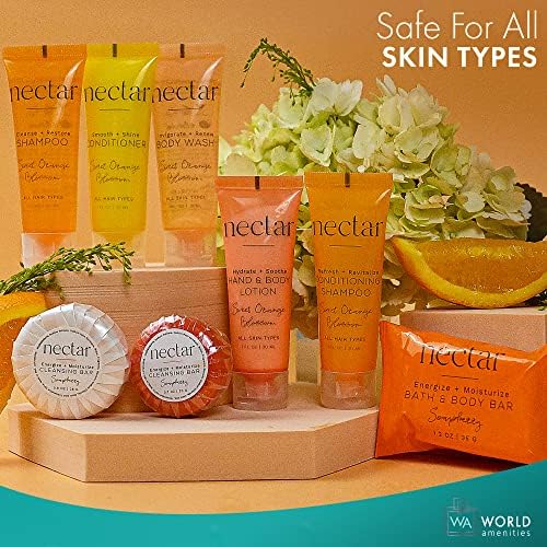 World Amenities - Nectar Bulk 2-in-1 Conditioning Shampoo - Sweet Orange Blossom, Mini Travel Size Toiletries - Hotel Amenities, Suitable for All Hair Types (25 Count)
