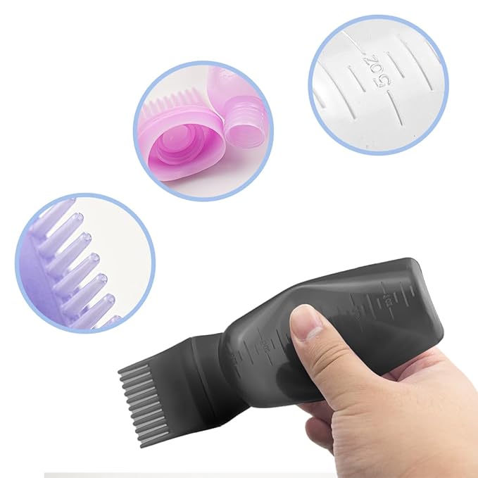 ELANE 4 Pack Root Comb Applicator Bottle,Hair Oiling applicator,Oil Comb Applicator,Hair Bottle Applicator for Hair Dye Shampoos Hair Salons. (Black+white+purple+pink)