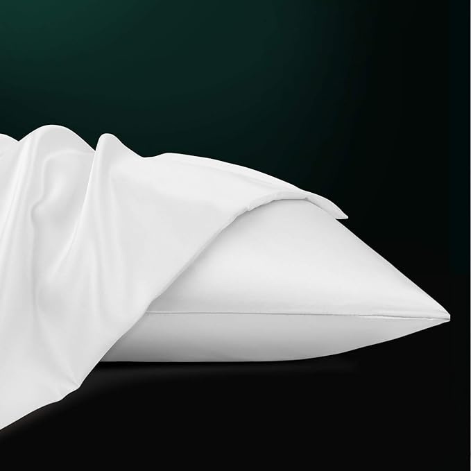 NTBAY Zippered Satin Pillow Cases for Hair and Skin, Luxury King Hidden Zipper Pillowcases Set of 2, 20x36 Inches, Pure White