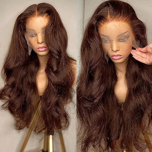 Chocolate Brown Lace Front Wigs Human Hair with Baby Hair 200 Density 13x4 Body Wave Lace Frontal Wigs Pre Plucked Hairline 4# Brown Wig 26 Inch