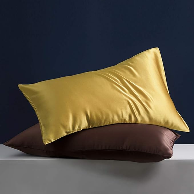 NTBAY Zippered Satin Pillow Cases for Hair and Skin, Luxury Queen Hidden Zipper Pillowcases Set of 2, 20x30 Inches, Yellow