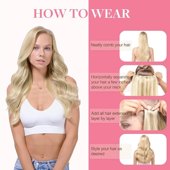GOO GOO Clip in Hair Extensions Real Human Hair, Remy Human Hair Extensions Clip ins for Women, Natural Human Hair, 14inch 150g 9Pcs, 8A/22 Medium Brown Highlighted Golden Blonde