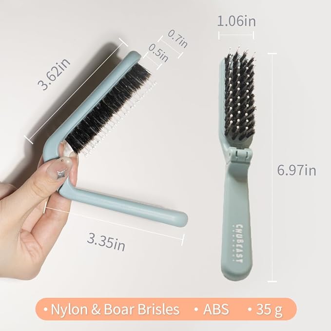 Uffy MiniPop Travel Hair Brush – Mini Folding Boar Bristles for Women, Men & Kids | Kid-Friendly Compact Comb for Wet & Dry Hair, Curly or Straight | Pocket-Size Detangler - Hot Pink on Black