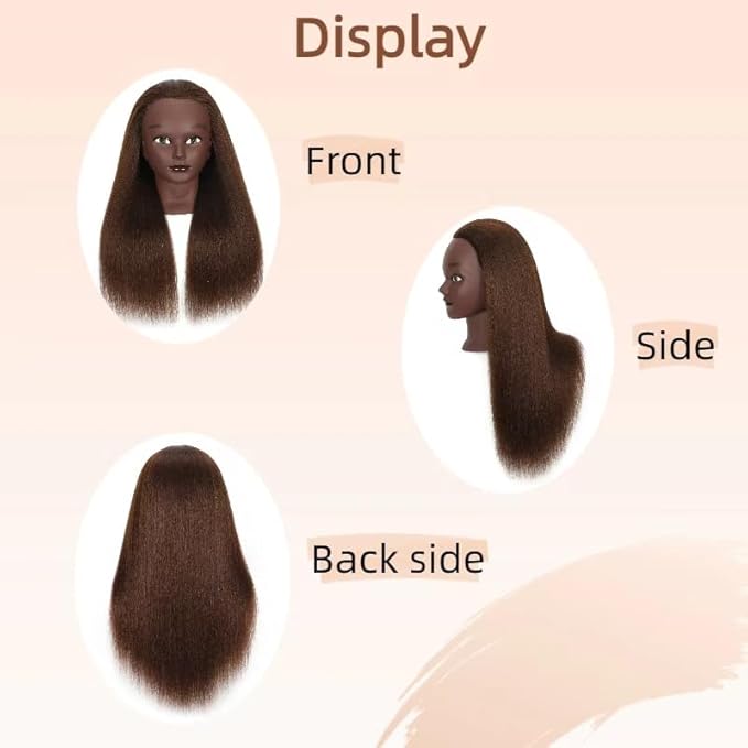 100% Real Hair Mannequin Head Training Head Manikin Cosmetology Doll Head for Hairdresser Practice Braiding Hair Styling with Clamp stand (18inch)