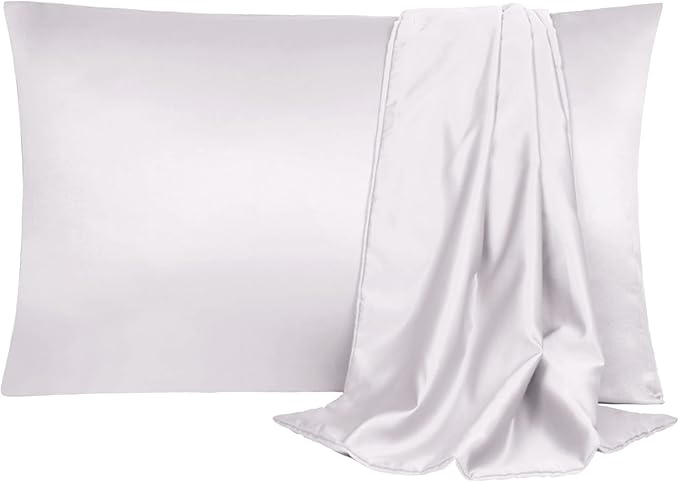 uxcell 2 Pack Silk Satin Pillowcase for Hair and Skin, Cool, Silky, Soft Breathable Pillow Cases Standard Size 20x26 Inch Sateen Pillowcase Lavender Gray with Envelope Closure