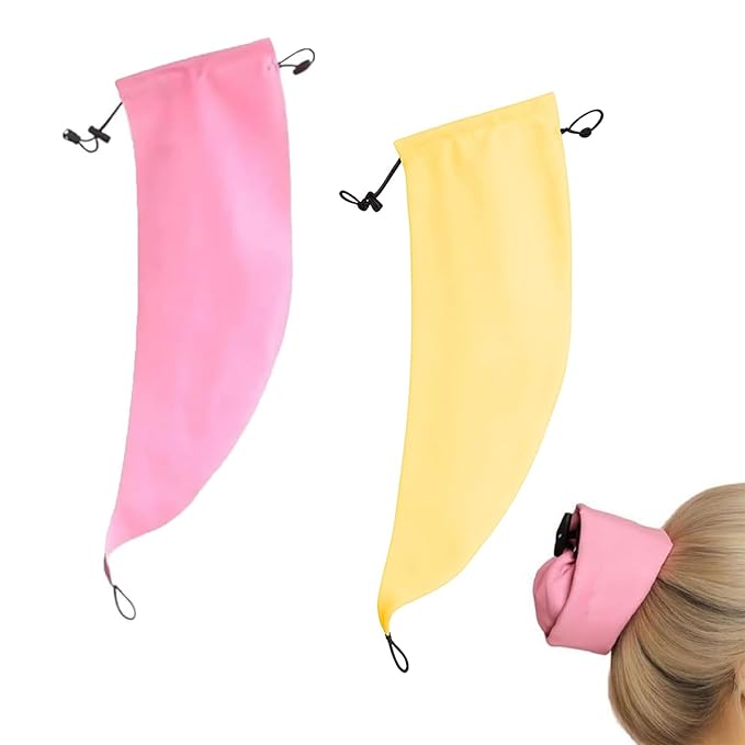 Waterproof Hair Sleeve for Long Hair, Crown Washing Shower Cap Ponytail, Reusable Adjustable, Quick Root Refresh for Shower Gym Travel Pool Beach, Time Saver (Pink+Yellow, 2PC)