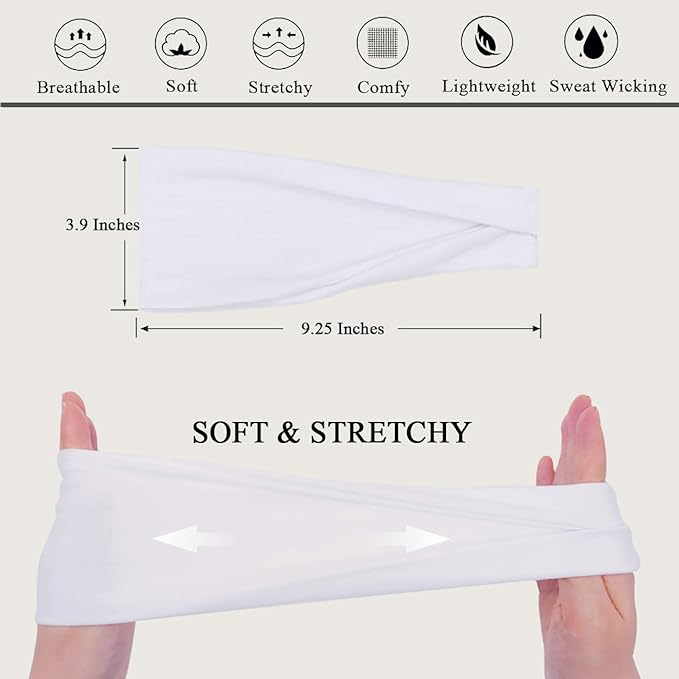 Headbands For Women Headband Elastic Soft Head Bands For Women's Hair Accessories Womens Fashion Yoga Fabric Hair Band Black White Gray 6 Pcs