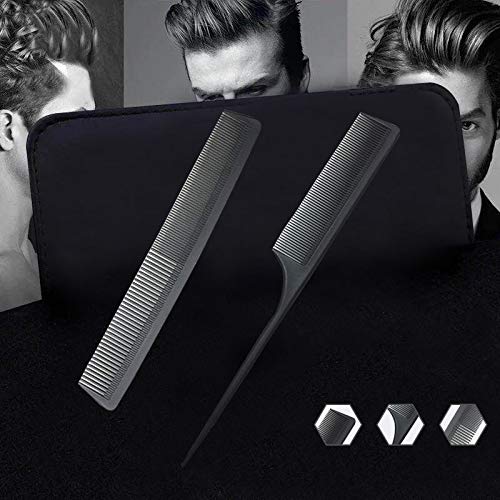 Professional Black Carbon Fiber Teasing Comb, Fine and Wide Tooth Hair Barber Comb For All Hair Types
