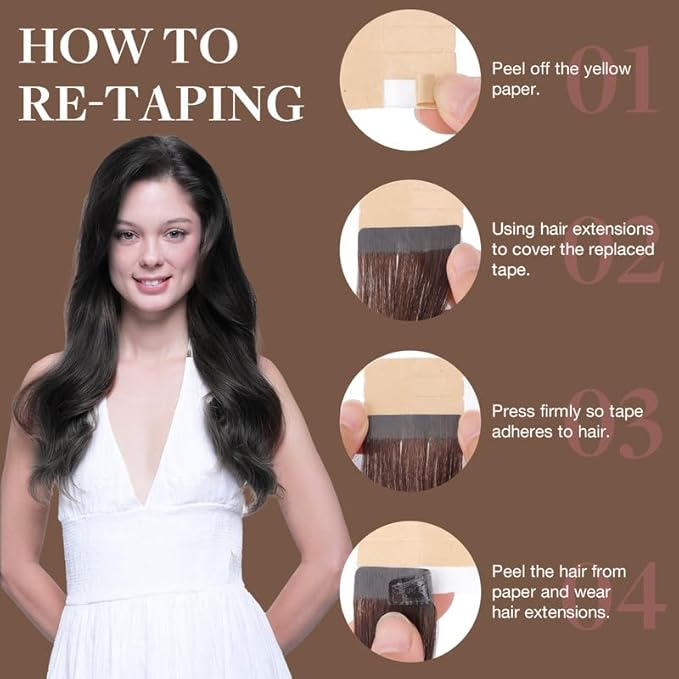 GOO GOO Tape in Hair Extensions Human Hair, 1B Natural black, 24inch 30g 10pcs, Skin Weft Seamless Invisible, Silky Straight with Thick Ends, Remy Human Hair